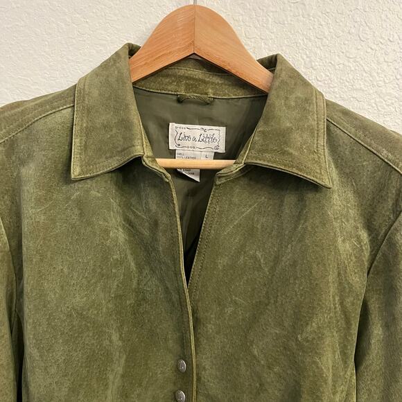 Vintage Live a Little Womens Suede Jacket L 90s Grunge Collared Snap Olive Green - Picture 3 of 16